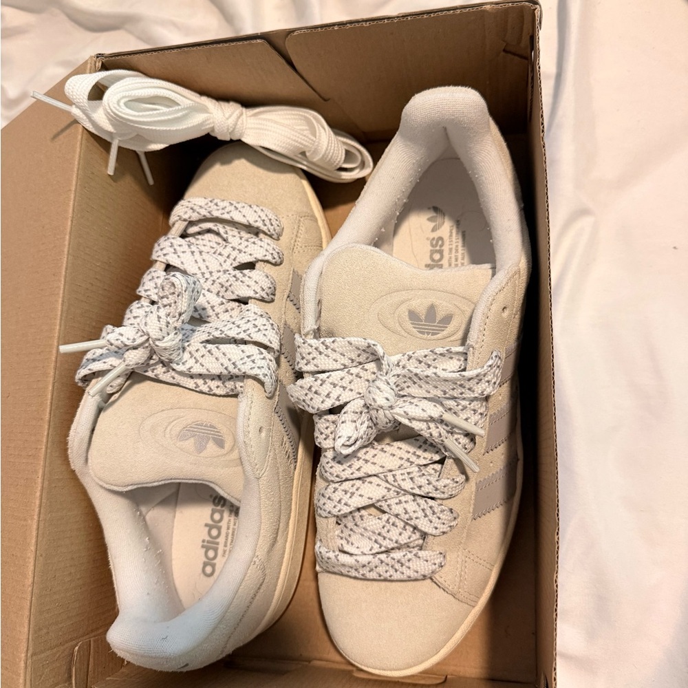 adidas Campus Beige and Gray Women's Shoes - Picture 2 of 5